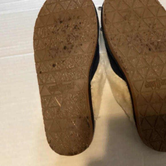Minnetonka suede slippers navy size 8 faux fur lined - Picture 7 of 7
